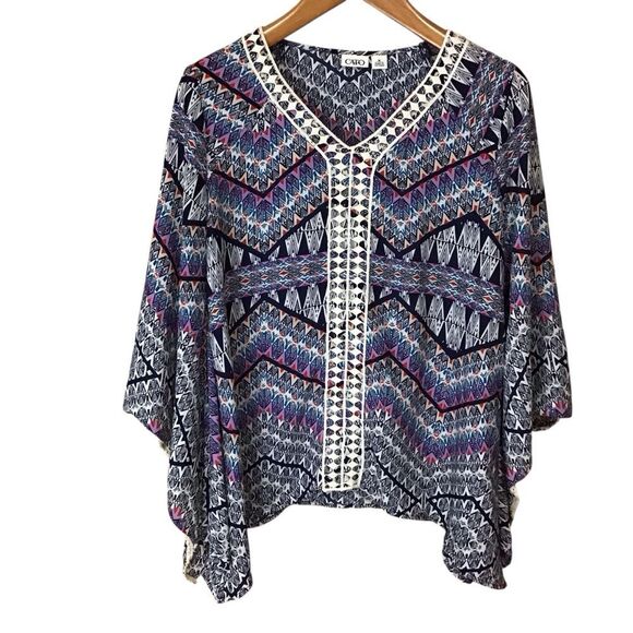 Cato Tops - Cato Aztec Multicolor Peasant Patterned‎ Poncho Top M